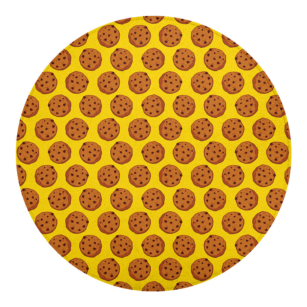 Yellow Cookie Pattern Print Round Blanket