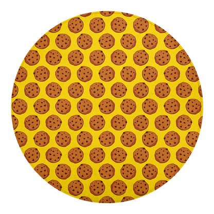 Yellow Cookie Pattern Print Round Blanket