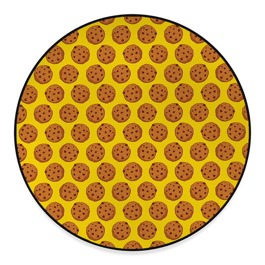 Yellow Cookie Pattern Print Round Floor Mat