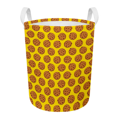 Yellow Cookie Pattern Print Round Laundry Basket