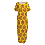 Yellow Cookie Pattern Print Short Sleeve Long Nightdress