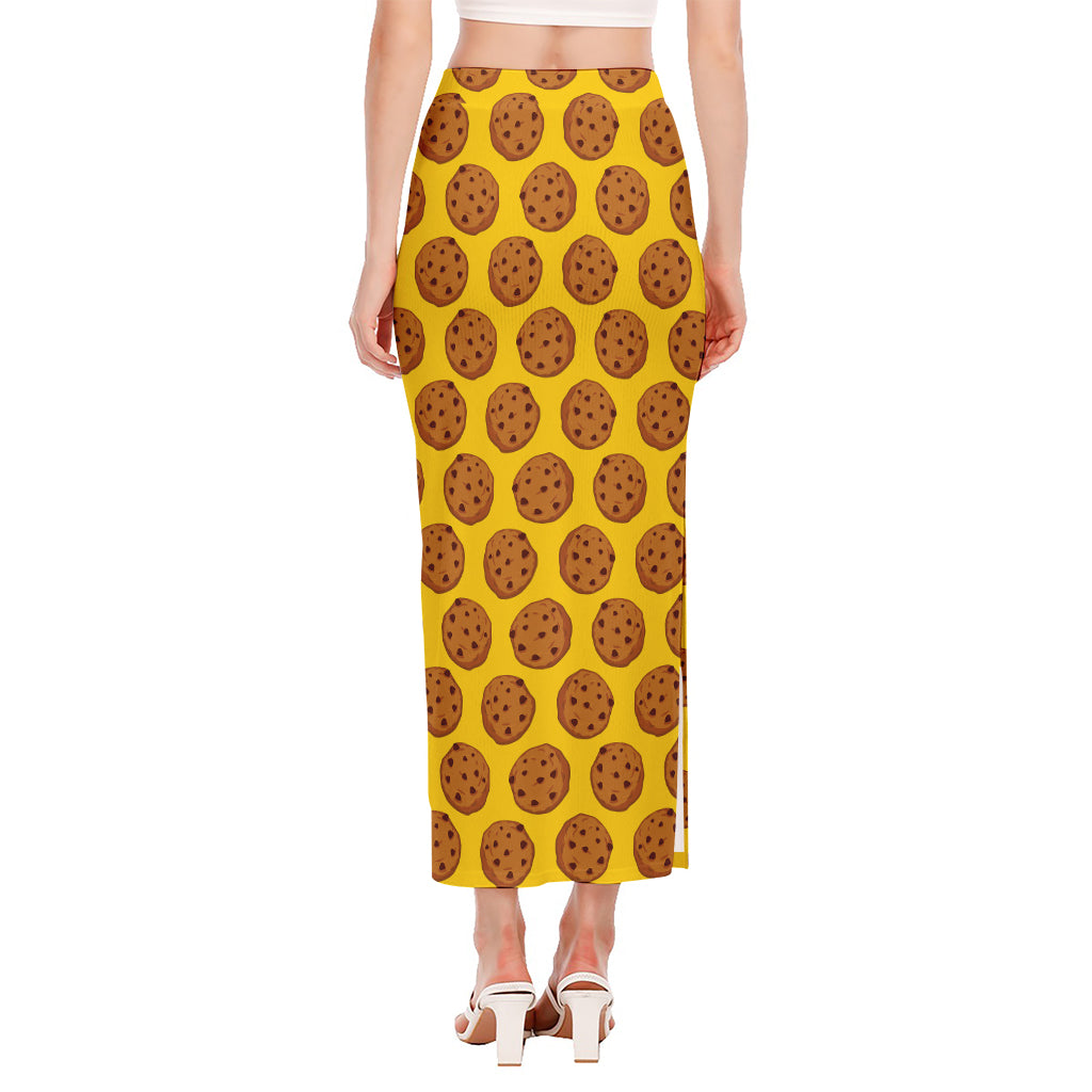 Yellow Cookie Pattern Print Side Slit Maxi Skirt