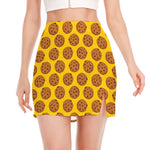 Yellow Cookie Pattern Print Side Slit Mini Skirt