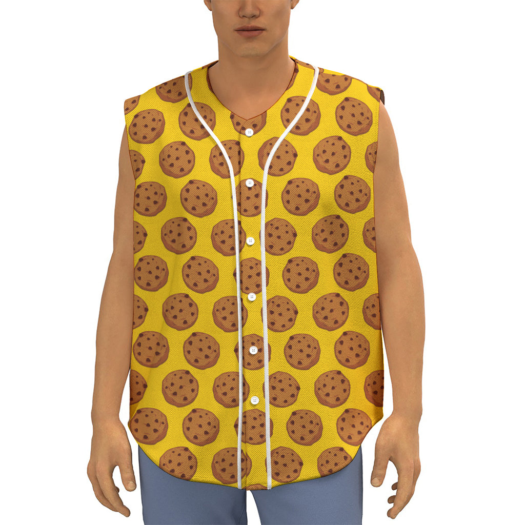 Yellow Cookie Pattern Print Sleeveless Baseball Jersey