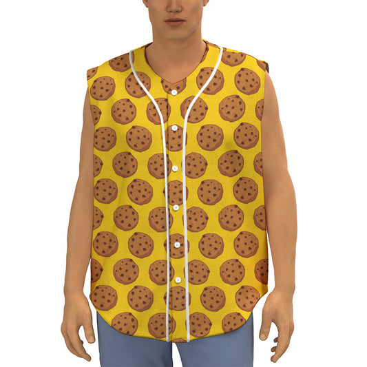 Yellow Cookie Pattern Print Sleeveless Baseball Jersey