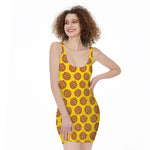 Yellow Cookie Pattern Print Sleeveless Bodycon Dress