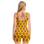 Yellow Cookie Pattern Print Sleeveless One Piece Swimsuit