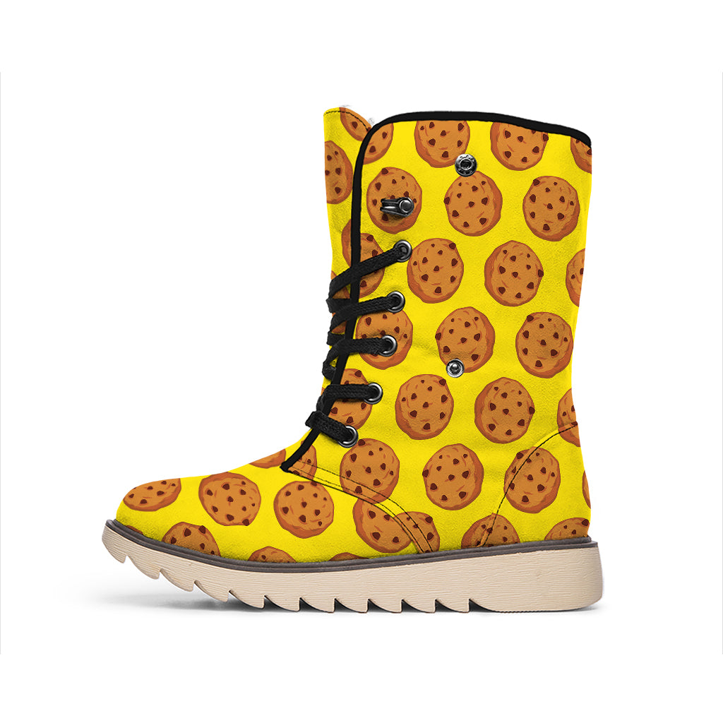 Yellow Cookie Pattern Print Winter Boots