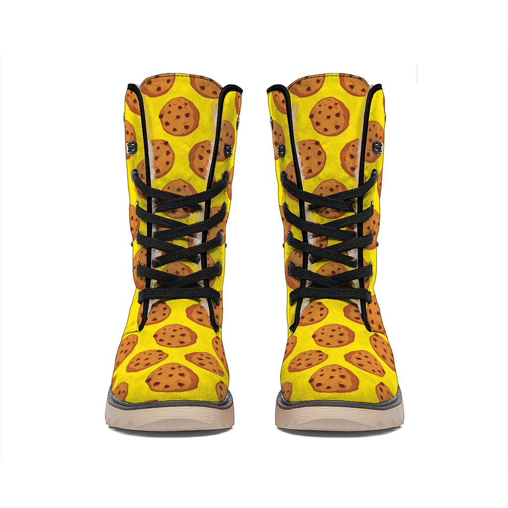 Yellow Cookie Pattern Print Winter Boots