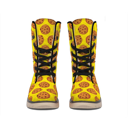 Yellow Cookie Pattern Print Winter Boots