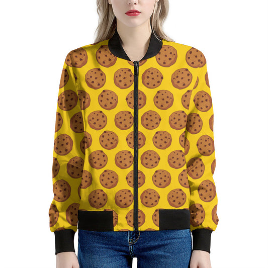 Yellow Cookie Pattern Print Women's Bomber Jacket