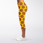 Yellow Cookie Pattern Print Women's Capri Leggings