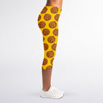 Yellow Cookie Pattern Print Women's Capri Leggings