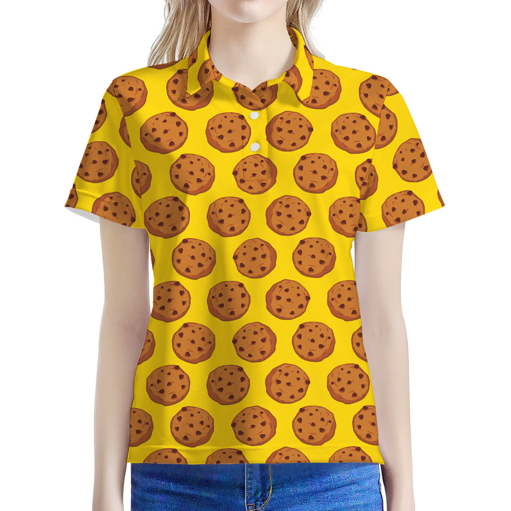 Yellow Cookie Pattern Print Women's Polo Shirt