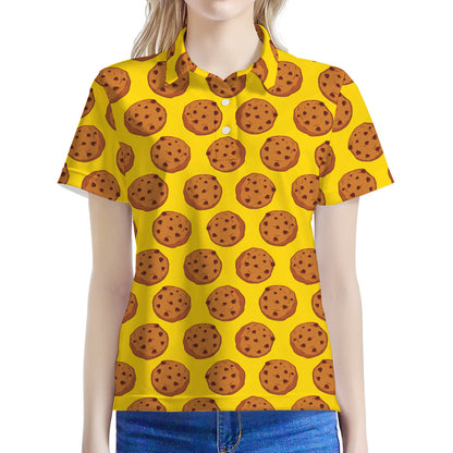 Yellow Cookie Pattern Print Women's Polo Shirt
