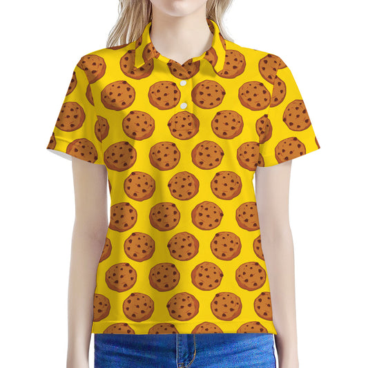Yellow Cookie Pattern Print Women's Polo Shirt
