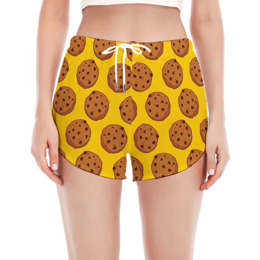 Yellow Cookie Pattern Print Women's Split Running Shorts