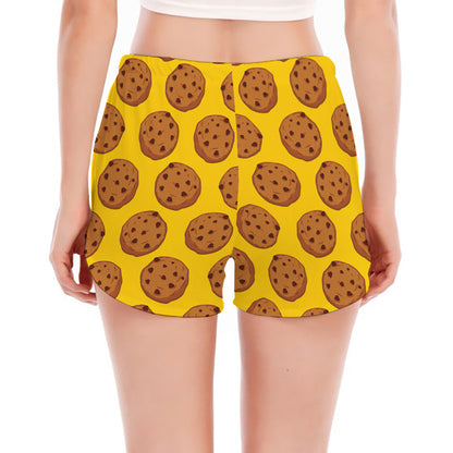 Yellow Cookie Pattern Print Women's Split Running Shorts