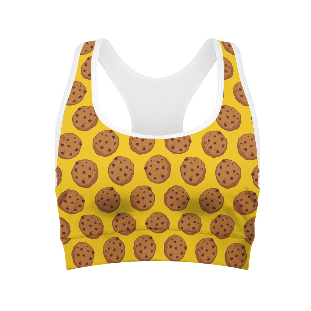 Yellow Cookie Pattern Print Women's Sports Bra