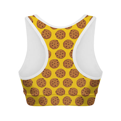 Yellow Cookie Pattern Print Women's Sports Bra