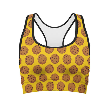 Yellow Cookie Pattern Print Women's Sports Bra