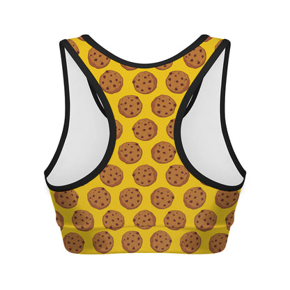 Yellow Cookie Pattern Print Women's Sports Bra
