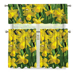 Yellow Daffodil Flower Print 3 Piece Kitchen Curtains