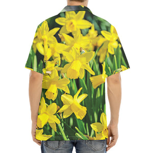Yellow Daffodil Flower Print Aloha Shirt