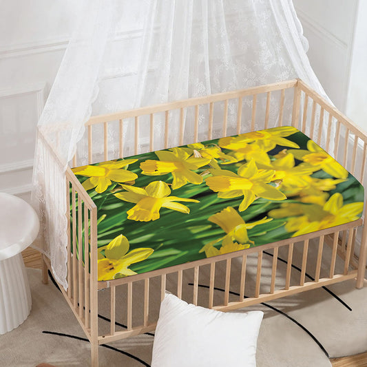 Yellow Daffodil Flower Print Baby Crib Sheet