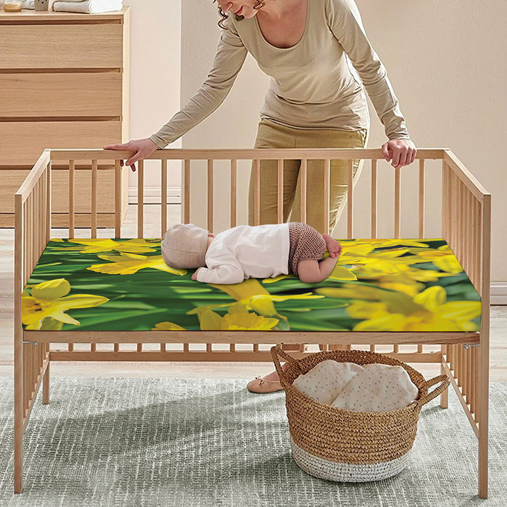 Yellow Daffodil Flower Print Baby Crib Sheet