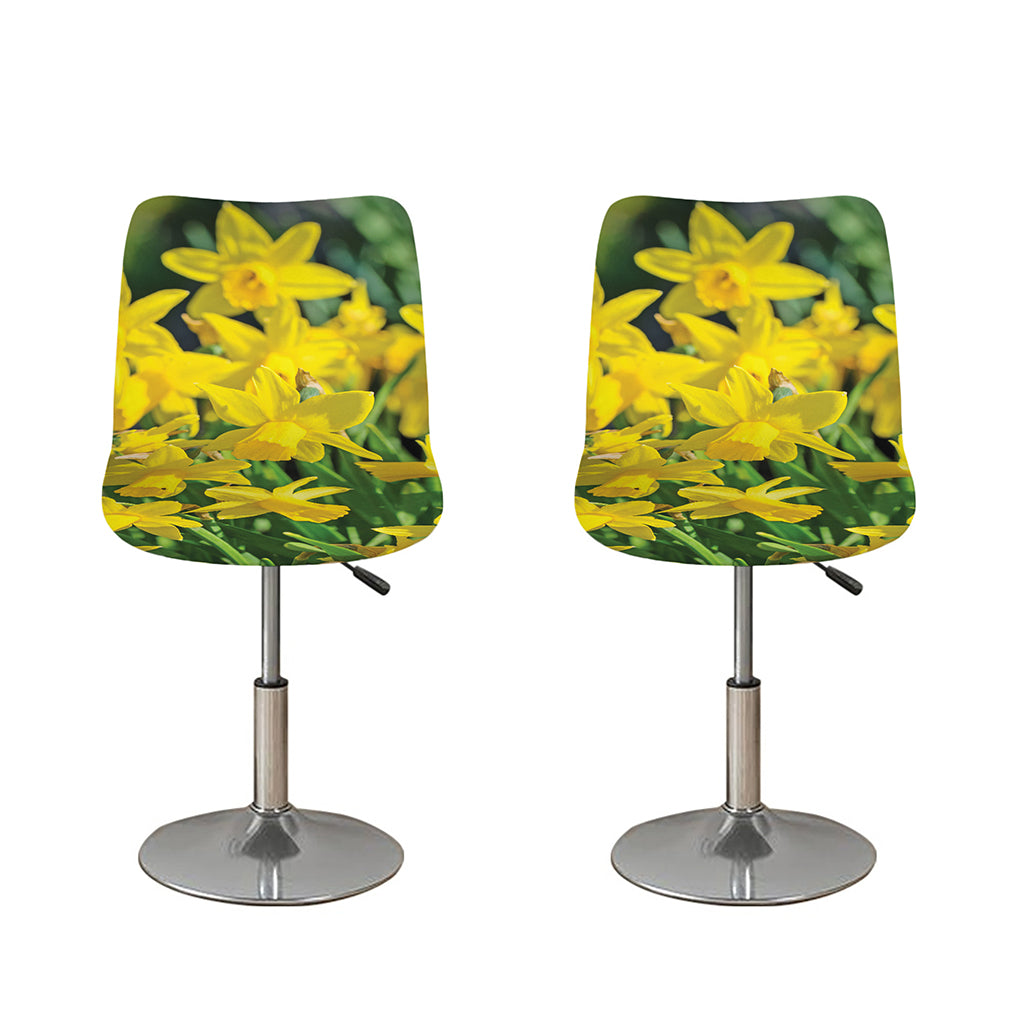 Yellow Daffodil Flower Print Bar Stool Covers
