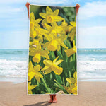 Yellow Daffodil Flower Print Beach Towel