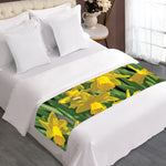Yellow Daffodil Flower Print Bed Runner
