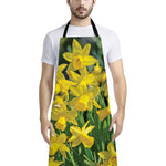 Yellow Daffodil Flower Print Bib Apron With Pocket