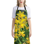 Yellow Daffodil Flower Print Bib Apron With Pocket