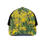 Yellow Daffodil Flower Print Black Mesh Trucker Cap