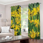 Yellow Daffodil Flower Print Blackout Grommet Curtains