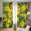 Yellow Daffodil Flower Print Blackout Pencil Pleat Curtains