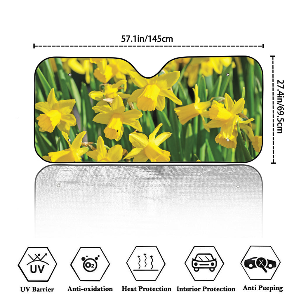 Yellow Daffodil Flower Print Car Windshield Sun Shade