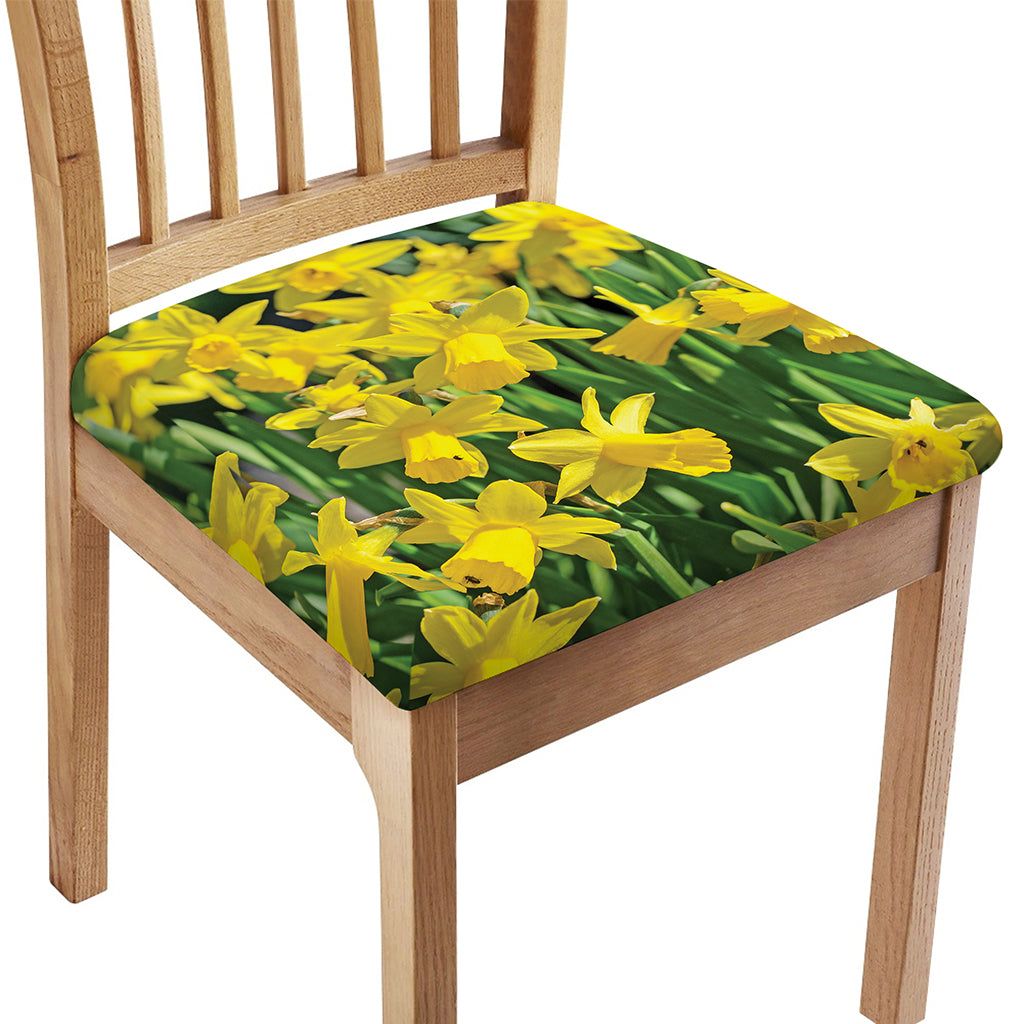 Yellow Daffodil Flower Print Chair Cushion Cover