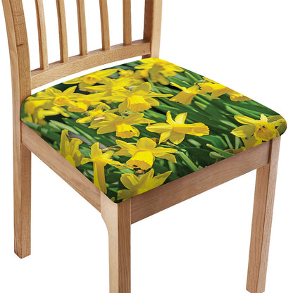 Yellow Daffodil Flower Print Chair Cushion Cover