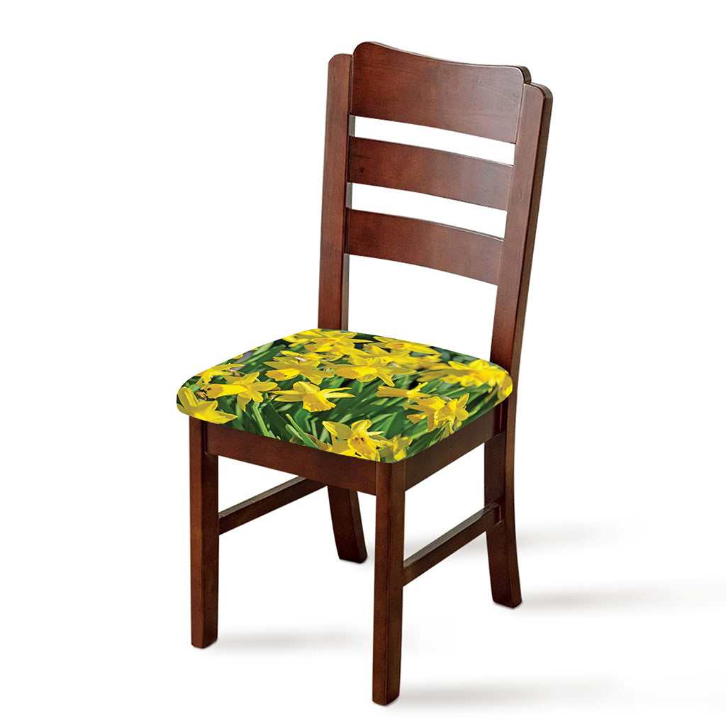 Yellow Daffodil Flower Print Chair Cushion Cover