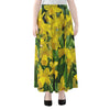 Yellow Daffodil Flower Print Chiffon Maxi Skirt