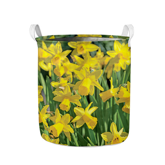 Yellow Daffodil Flower Print Collapsible Laundry Basket