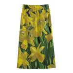 Yellow Daffodil Flower Print Cotton Front Slit Maxi Skirt