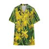 Yellow Daffodil Flower Print Cotton Hawaiian Shirt