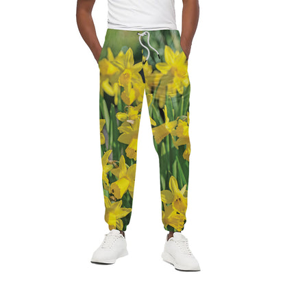 Yellow Daffodil Flower Print Cotton Pants