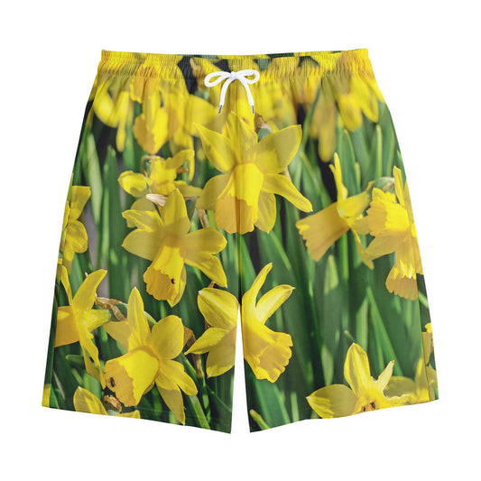 Yellow Daffodil Flower Print Cotton Shorts