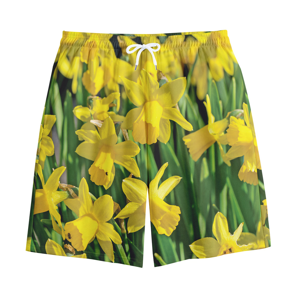 Yellow Daffodil Flower Print Cotton Shorts