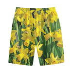 Yellow Daffodil Flower Print Cotton Shorts